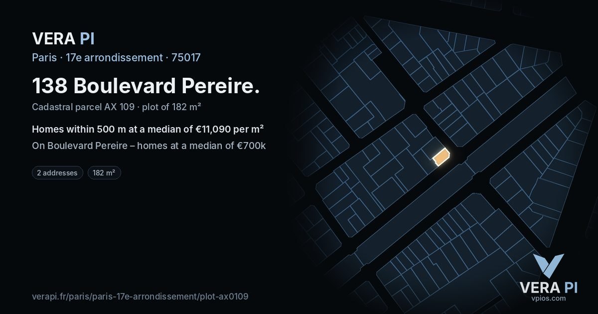 138 Boulevard Pereire, 17e arrondissement at night – the plot lit, the parcels around coloured by the prices near them
