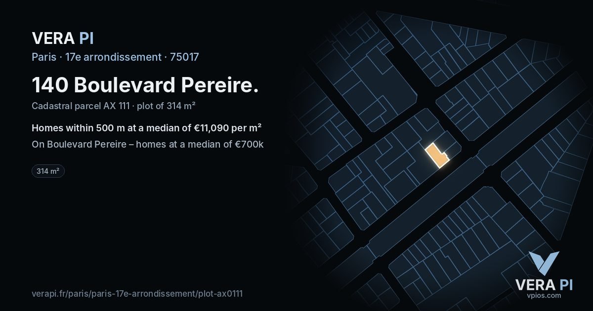 140 Boulevard Pereire, 17e arrondissement at night – the plot lit, the parcels around coloured by the prices near them