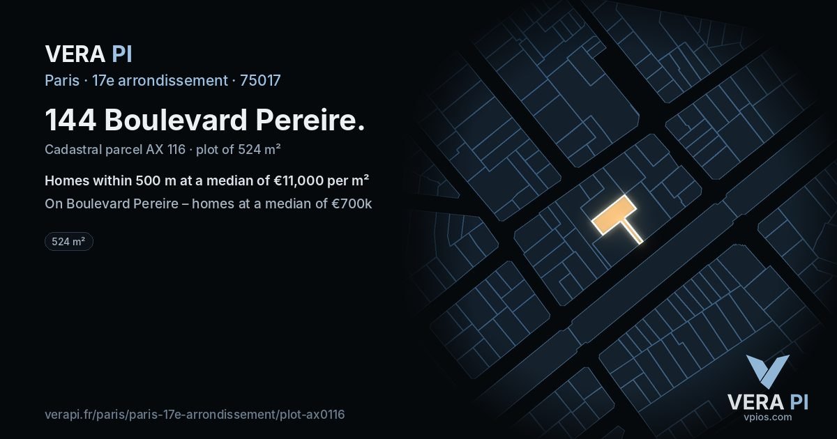 144 Boulevard Pereire, 17e arrondissement at night – the plot lit, the parcels around coloured by the prices near them