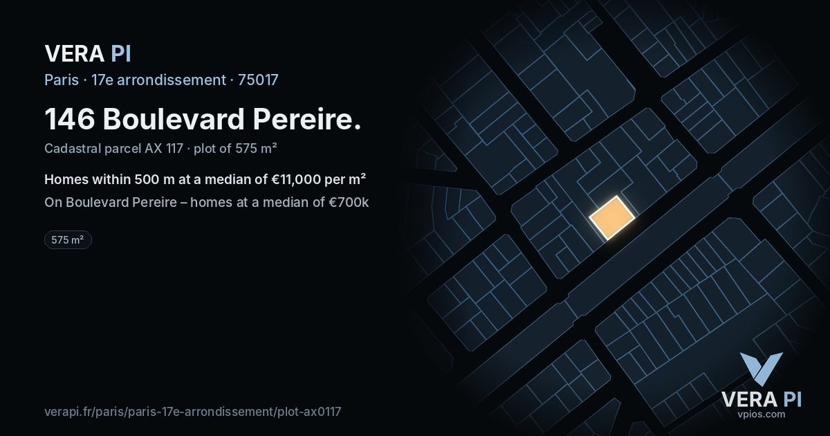 146 Boulevard Pereire, 17e arrondissement at night – the plot lit, the parcels around coloured by the prices near them