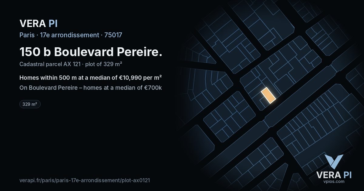 150 b Boulevard Pereire, 17e arrondissement at night – the plot lit, the parcels around coloured by the prices near them