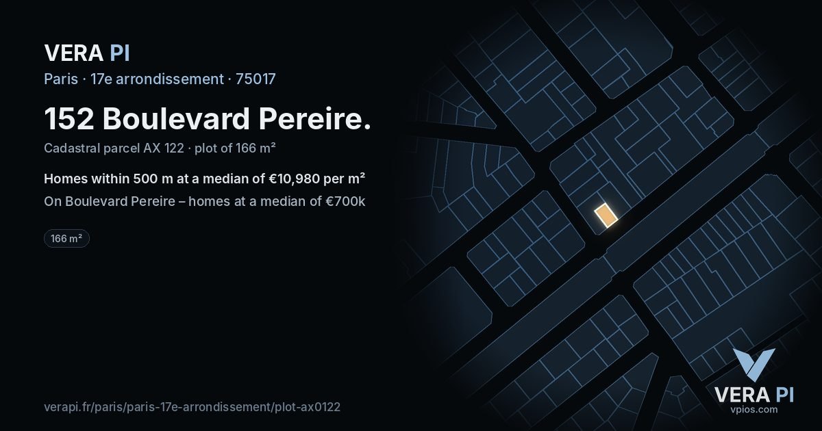 152 Boulevard Pereire, 17e arrondissement at night – the plot lit, the parcels around coloured by the prices near them
