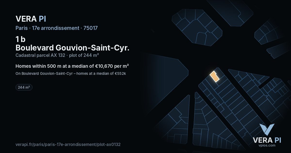 1 b Boulevard Gouvion-Saint-Cyr, 17e arrondissement at night – the plot lit, the parcels around coloured by the prices near them