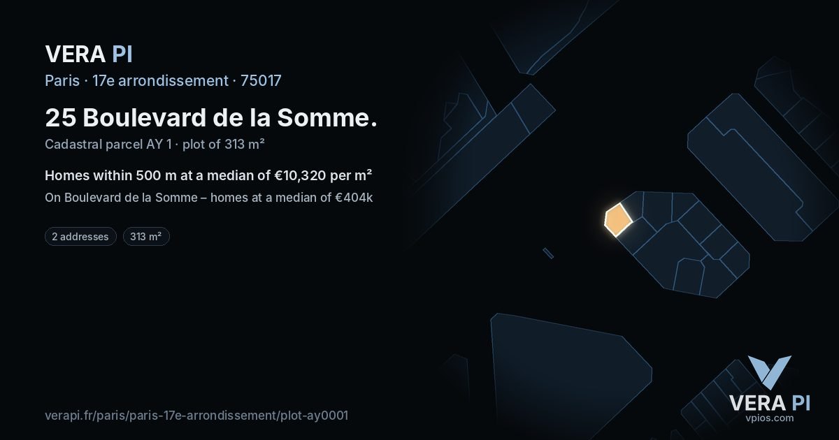 25 Boulevard de la Somme, 17e arrondissement at night – the plot lit, the parcels around coloured by the prices near them