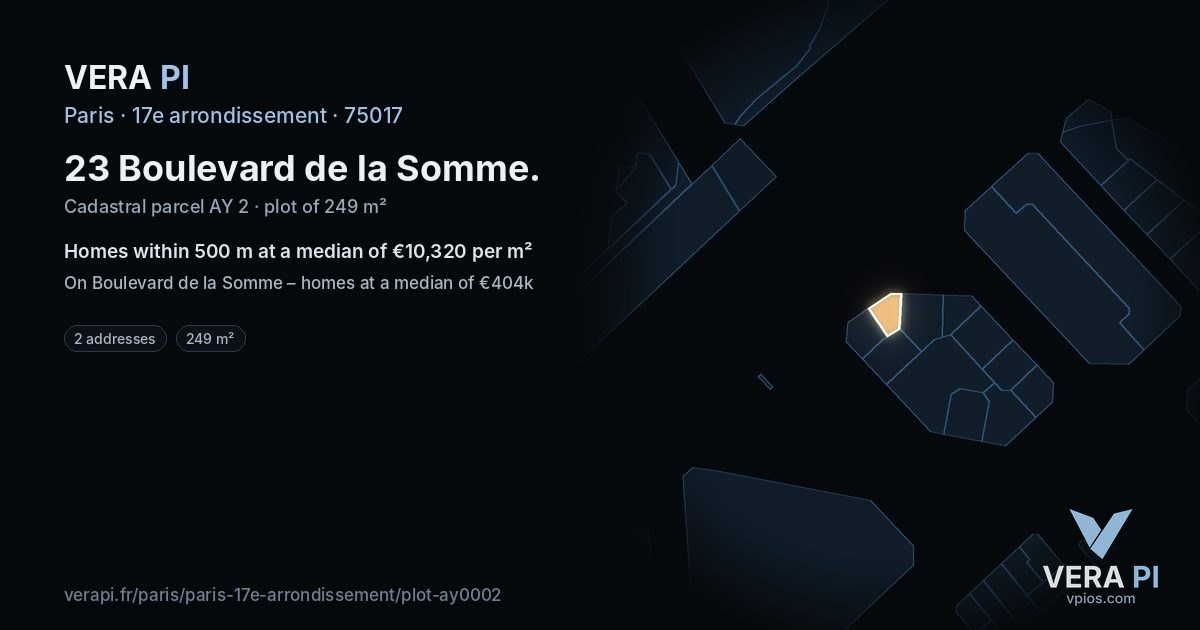 23 Boulevard de la Somme, 17e arrondissement at night – the plot lit, the parcels around coloured by the prices near them