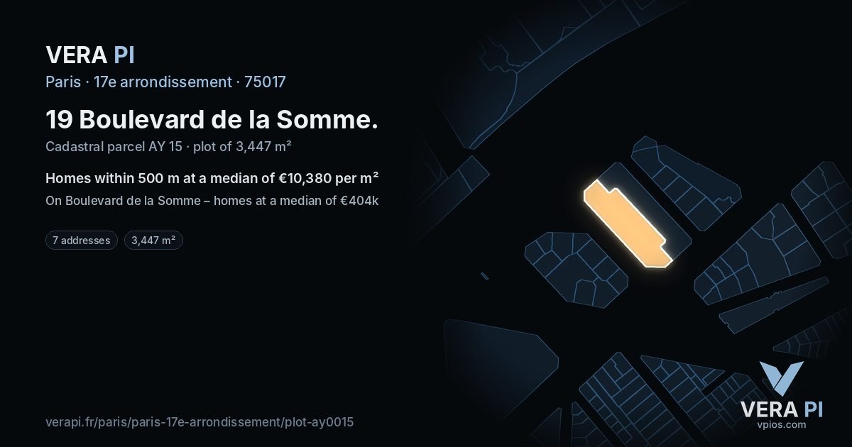 19 Boulevard de la Somme, 17e arrondissement at night – the plot lit, the parcels around coloured by the prices near them