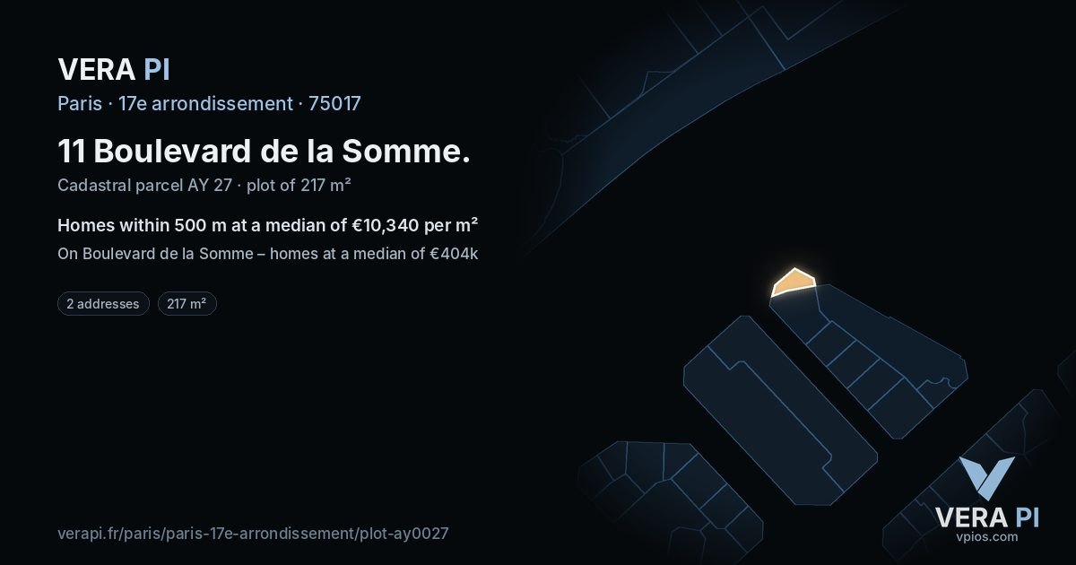 11 Boulevard de la Somme, 17e arrondissement at night – the plot lit, the parcels around coloured by the prices near them