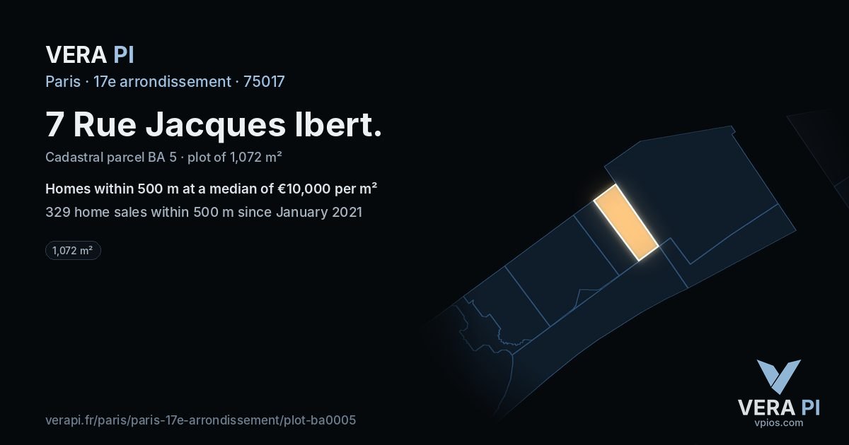 7 Rue Jacques Ibert, 17e arrondissement at night – the plot lit, the parcels around coloured by the prices near them