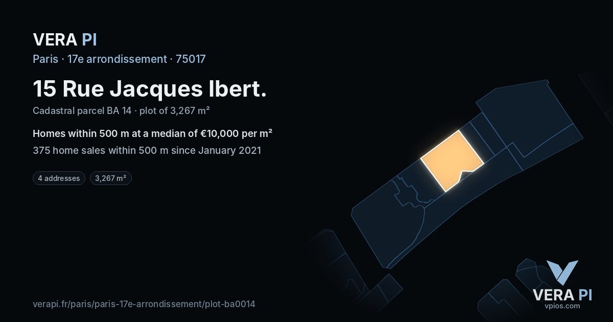 15 Rue Jacques Ibert, 17e arrondissement at night – the plot lit, the parcels around coloured by the prices near them