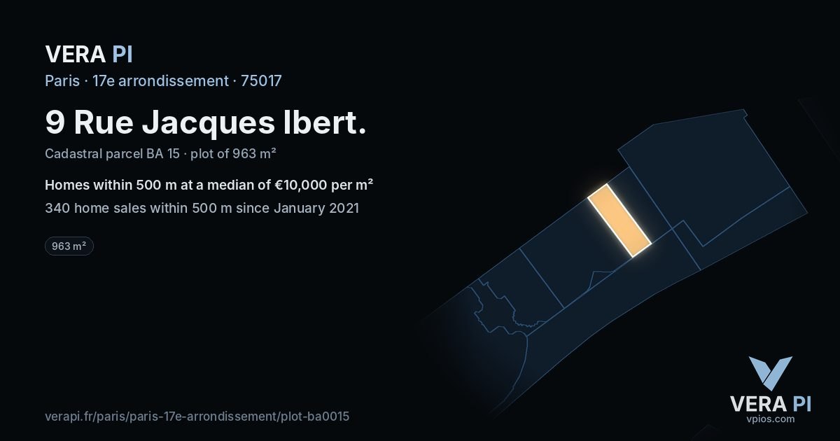 9 Rue Jacques Ibert, 17e arrondissement at night – the plot lit, the parcels around coloured by the prices near them