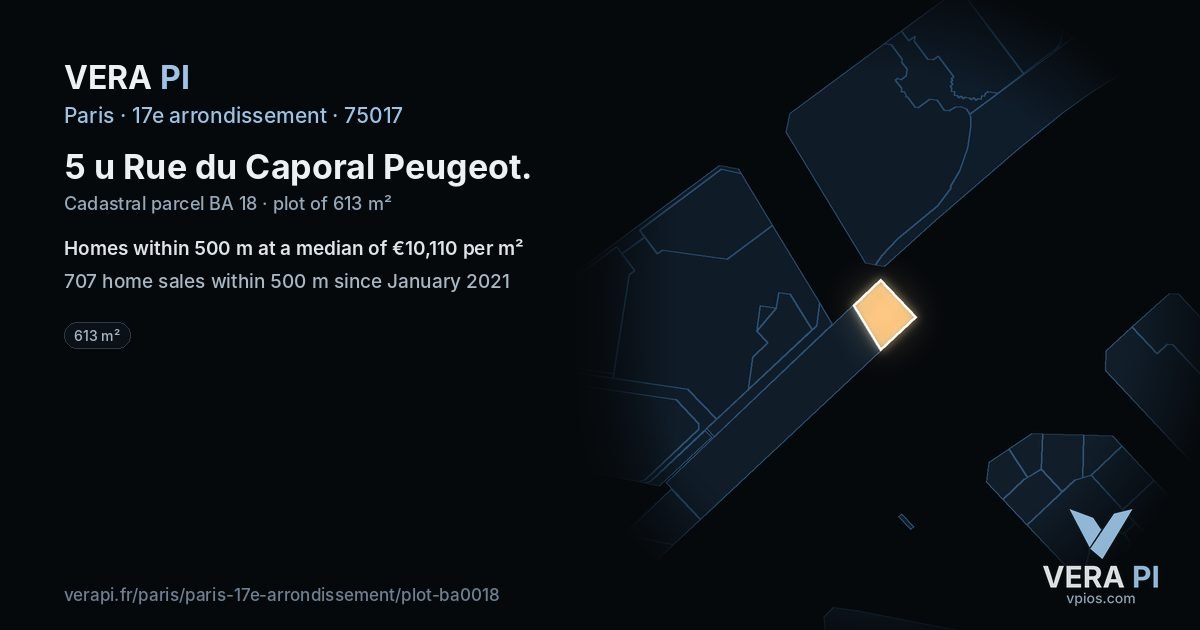 5 u Rue du Caporal Peugeot, 17e arrondissement at night – the plot lit, the parcels around coloured by the prices near them