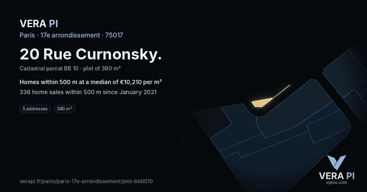 20 Rue Curnonsky, 17e arrondissement at night – the plot lit, the parcels around coloured by the prices near them