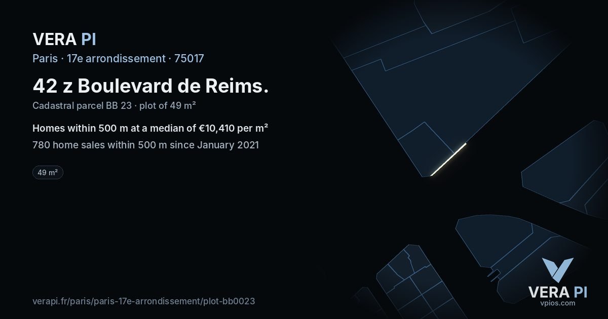 42 z Boulevard de Reims, 17e arrondissement at night – the plot lit, the parcels around coloured by the prices near them
