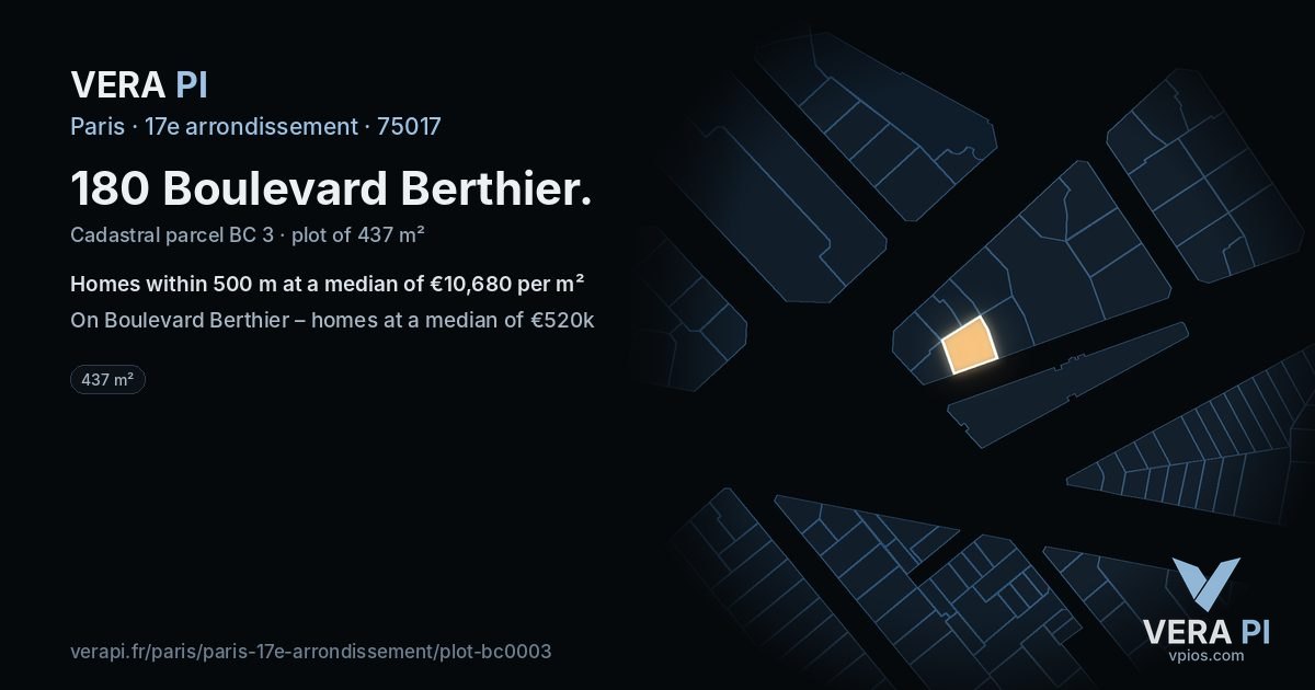 180 Boulevard Berthier, 17e arrondissement at night – the plot lit, the parcels around coloured by the prices near them