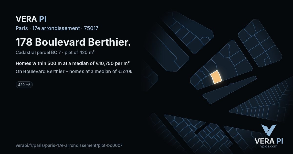 178 Boulevard Berthier, 17e arrondissement at night – the plot lit, the parcels around coloured by the prices near them