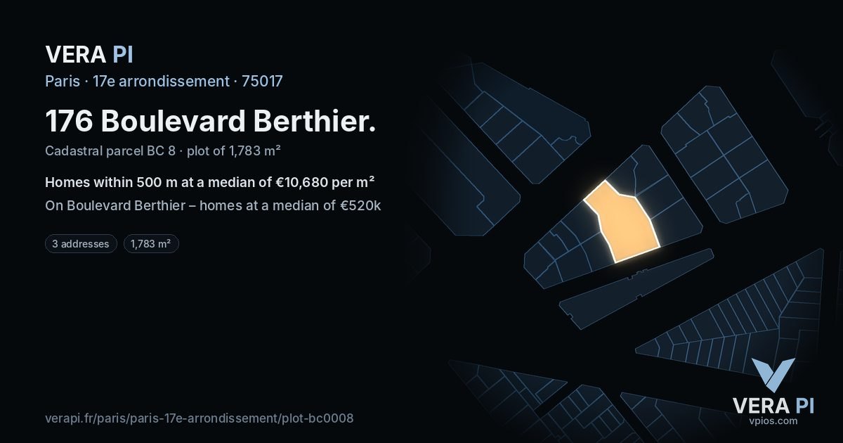 176 Boulevard Berthier, 17e arrondissement at night – the plot lit, the parcels around coloured by the prices near them