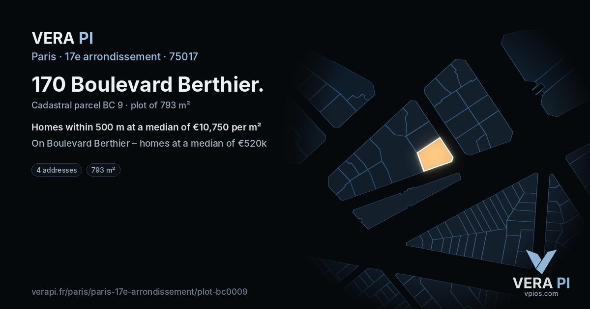 170 Boulevard Berthier, 17e arrondissement at night – the plot lit, the parcels around coloured by the prices near them