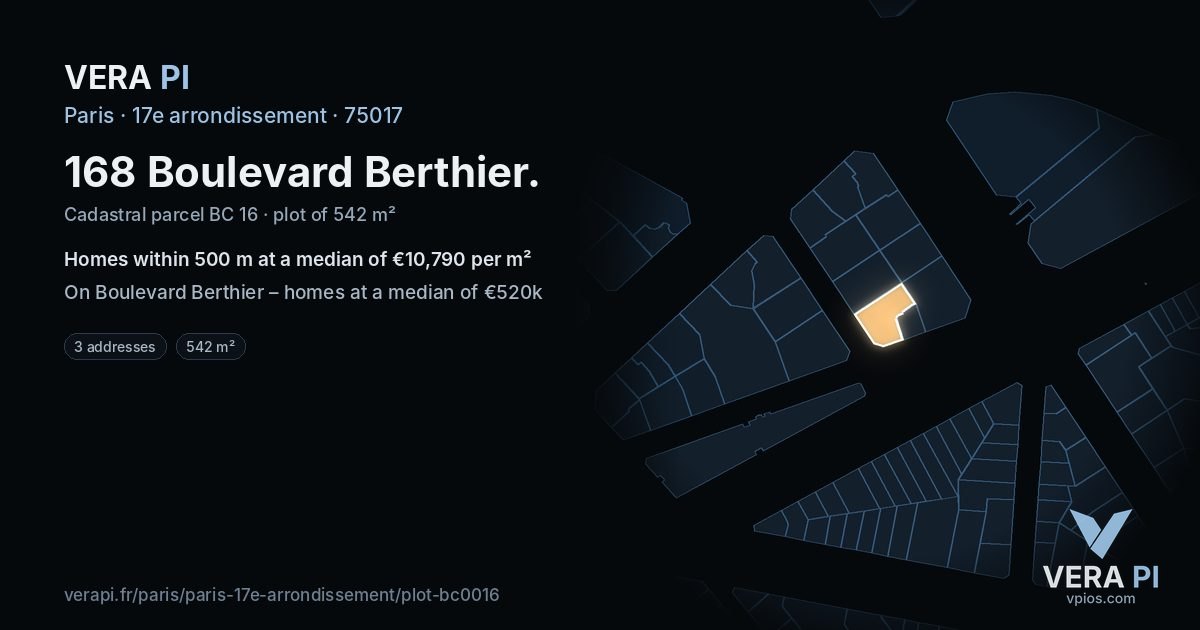 168 Boulevard Berthier, 17e arrondissement at night – the plot lit, the parcels around coloured by the prices near them