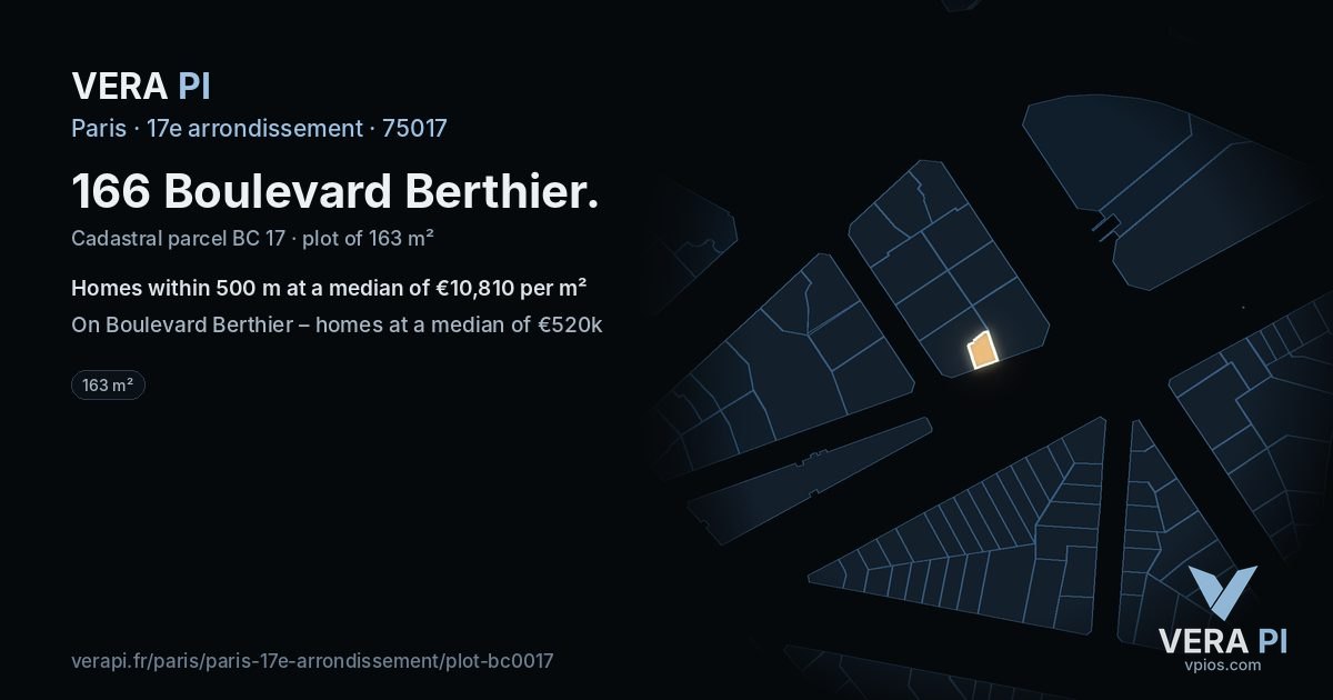166 Boulevard Berthier, 17e arrondissement at night – the plot lit, the parcels around coloured by the prices near them