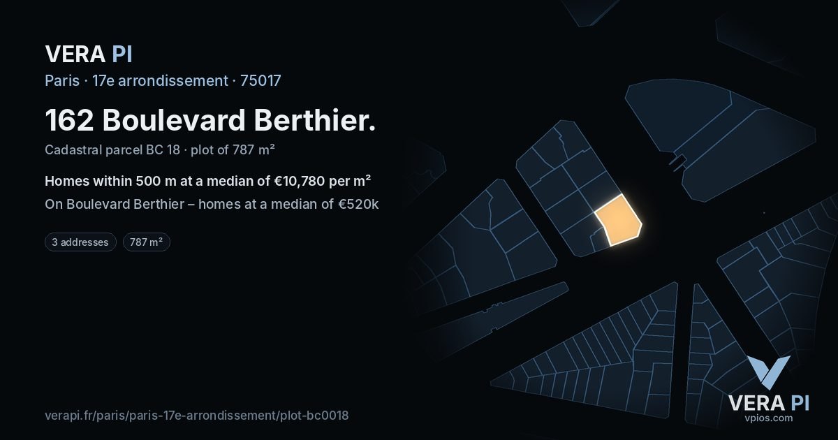 162 Boulevard Berthier, 17e arrondissement at night – the plot lit, the parcels around coloured by the prices near them