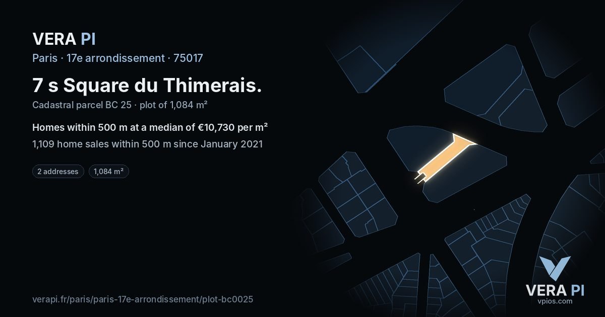 7 s Square du Thimerais, 17e arrondissement at night – the plot lit, the parcels around coloured by the prices near them