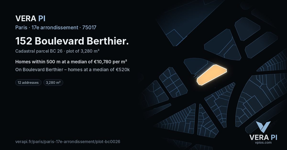 152 Boulevard Berthier, 17e arrondissement at night – the plot lit, the parcels around coloured by the prices near them