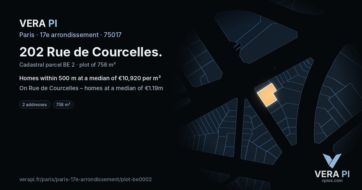 202 Rue de Courcelles, 17e arrondissement at night – the plot lit, the parcels around coloured by the prices near them