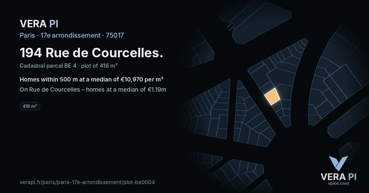 194 Rue de Courcelles, 17e arrondissement at night – the plot lit, the parcels around coloured by the prices near them