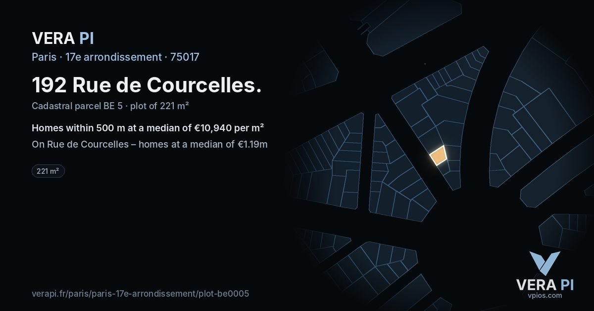 192 Rue de Courcelles, 17e arrondissement at night – the plot lit, the parcels around coloured by the prices near them
