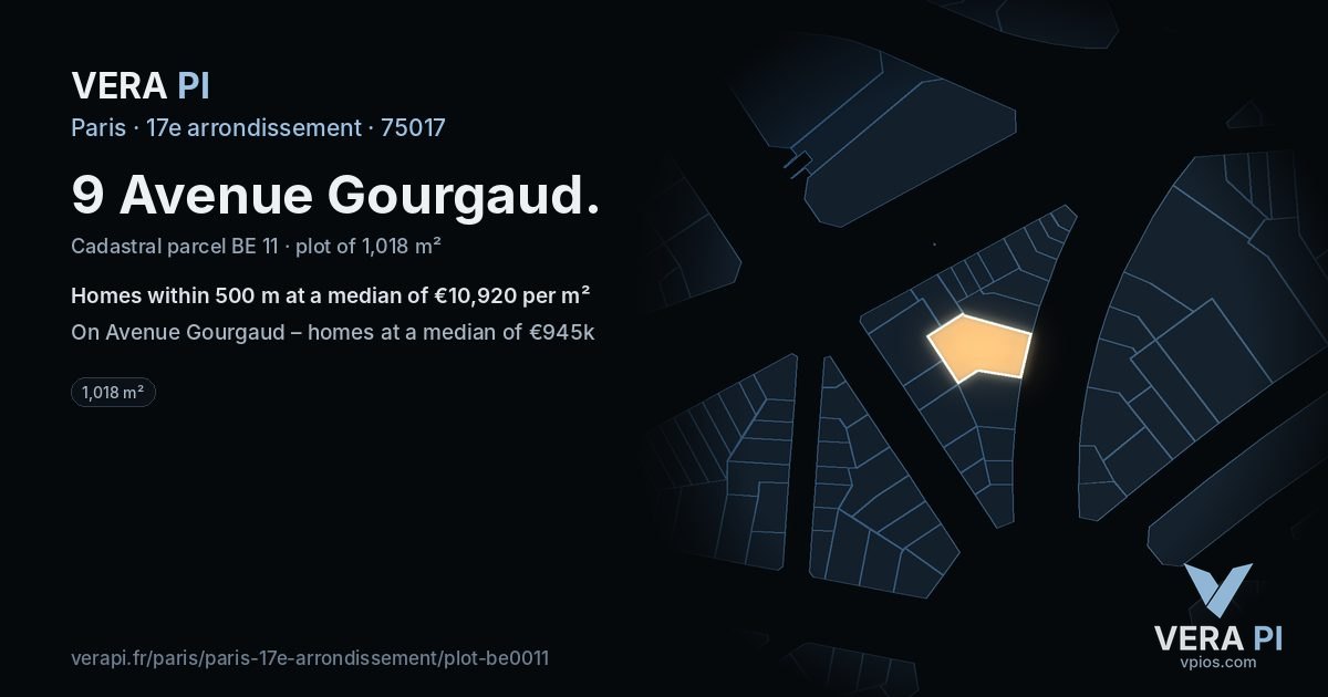 9 Avenue Gourgaud, 17e arrondissement at night – the plot lit, the parcels around coloured by the prices near them
