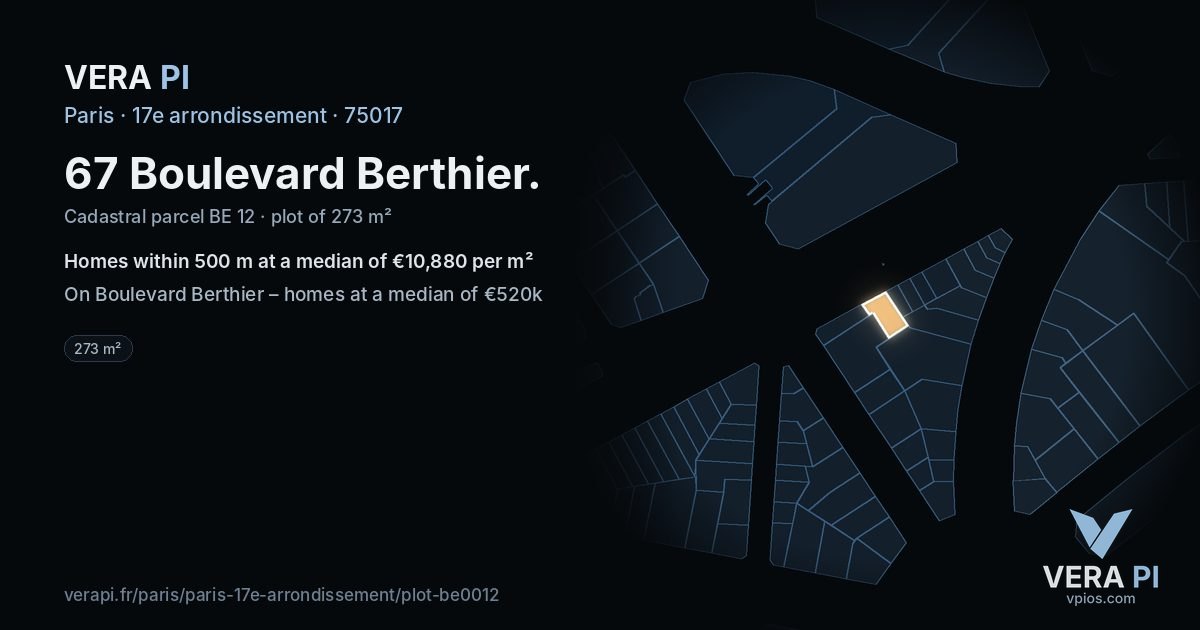67 Boulevard Berthier, 17e arrondissement at night – the plot lit, the parcels around coloured by the prices near them