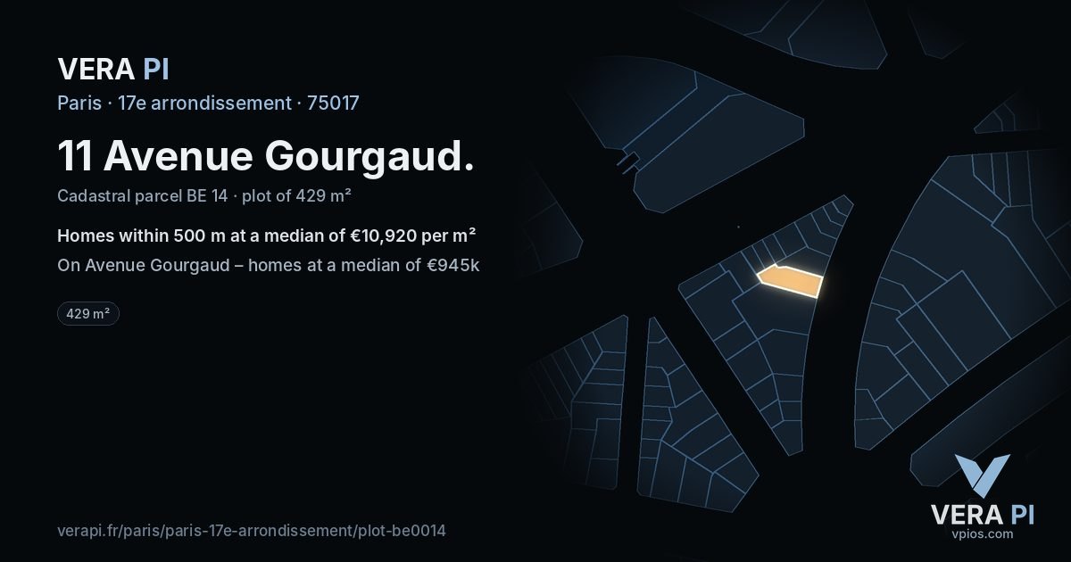 11 Avenue Gourgaud, 17e arrondissement at night – the plot lit, the parcels around coloured by the prices near them