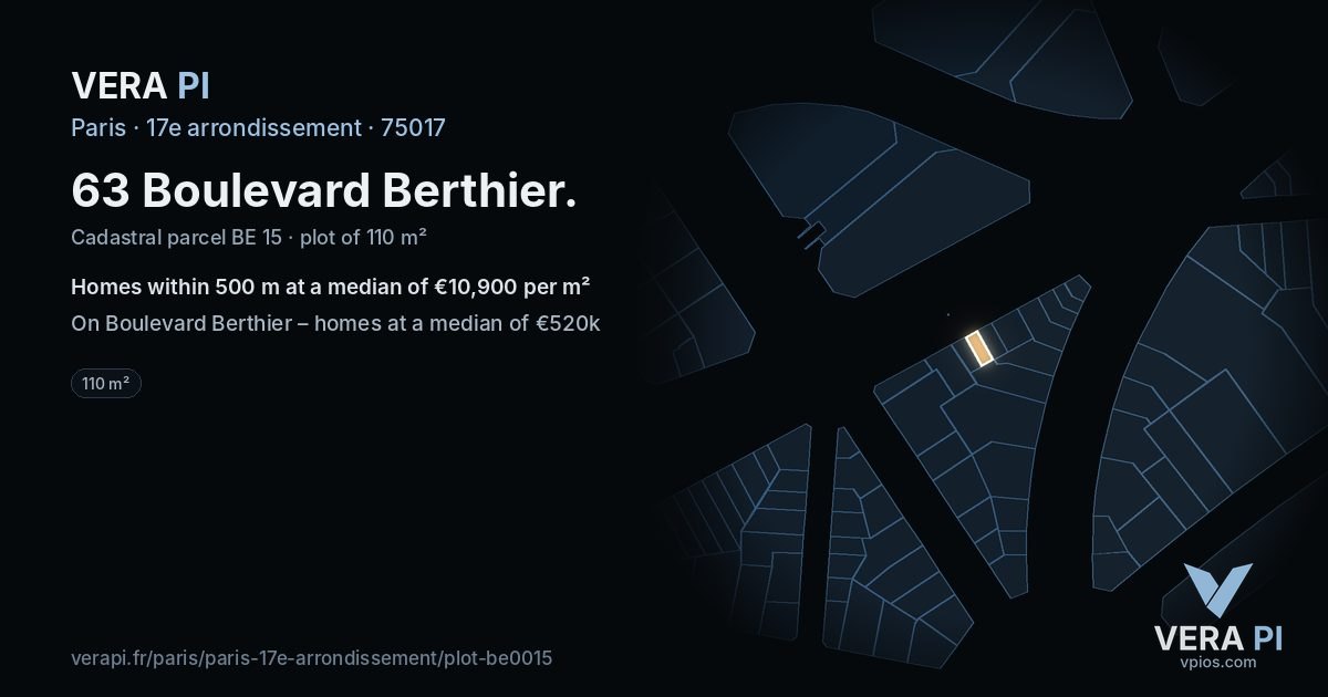 63 Boulevard Berthier, 17e arrondissement at night – the plot lit, the parcels around coloured by the prices near them