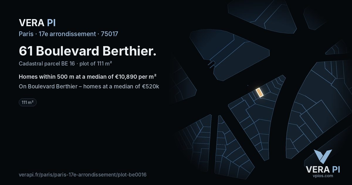 61 Boulevard Berthier, 17e arrondissement at night – the plot lit, the parcels around coloured by the prices near them