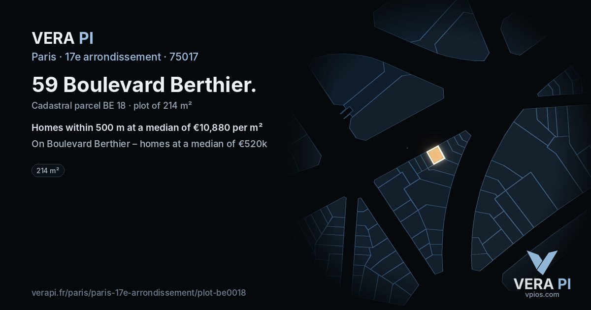 59 Boulevard Berthier, 17e arrondissement at night – the plot lit, the parcels around coloured by the prices near them