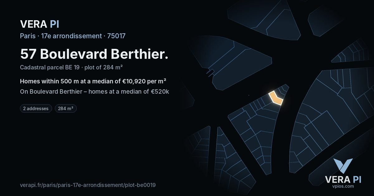 57 Boulevard Berthier, 17e arrondissement at night – the plot lit, the parcels around coloured by the prices near them