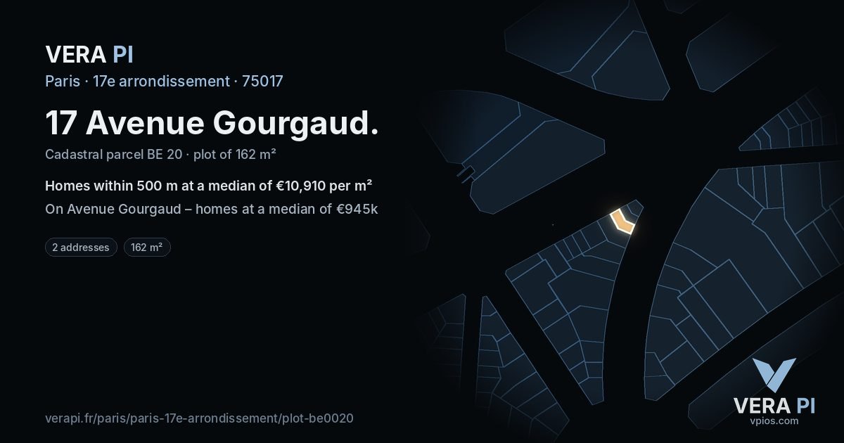 17 Avenue Gourgaud, 17e arrondissement at night – the plot lit, the parcels around coloured by the prices near them