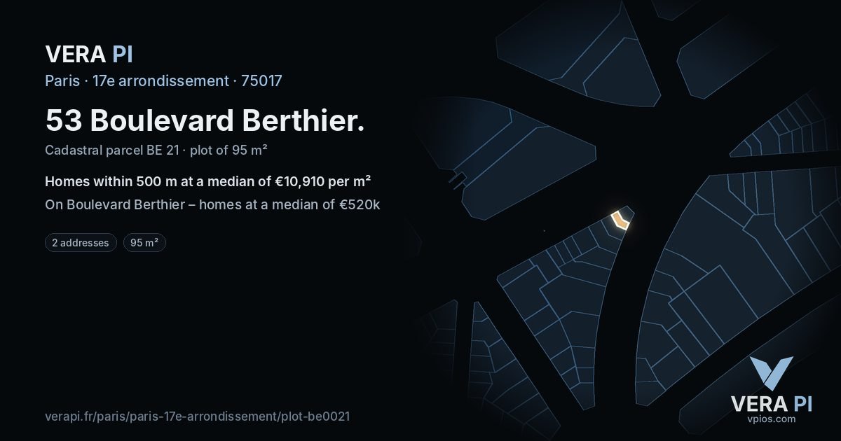 53 Boulevard Berthier, 17e arrondissement at night – the plot lit, the parcels around coloured by the prices near them