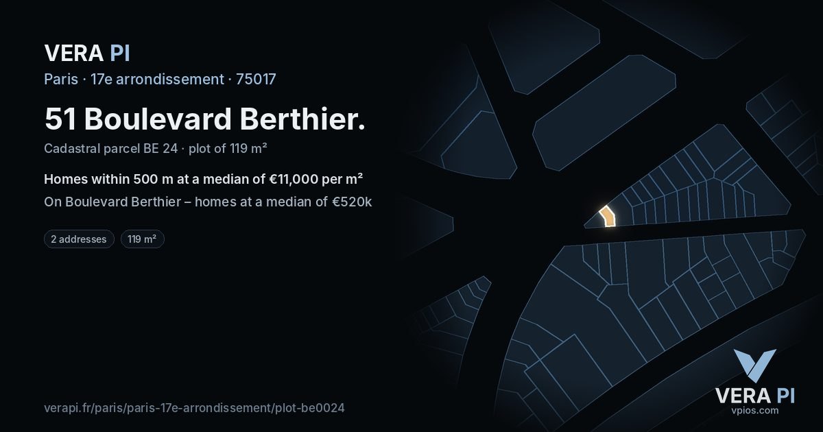51 Boulevard Berthier, 17e arrondissement at night – the plot lit, the parcels around coloured by the prices near them