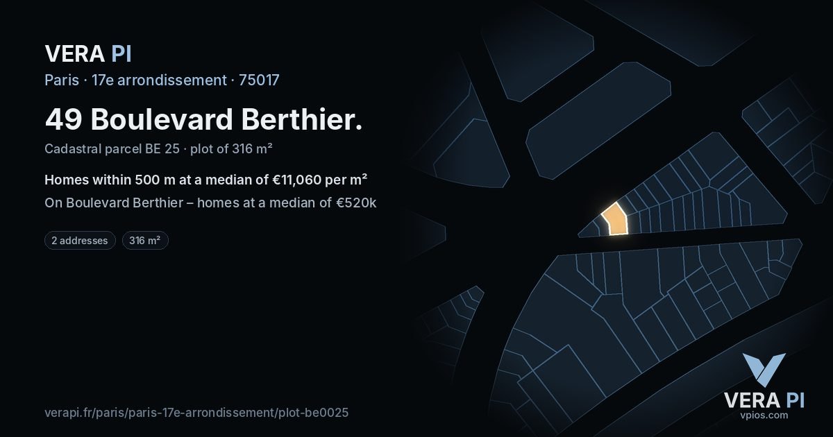 49 Boulevard Berthier, 17e arrondissement at night – the plot lit, the parcels around coloured by the prices near them