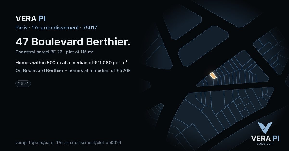 47 Boulevard Berthier, 17e arrondissement at night – the plot lit, the parcels around coloured by the prices near them