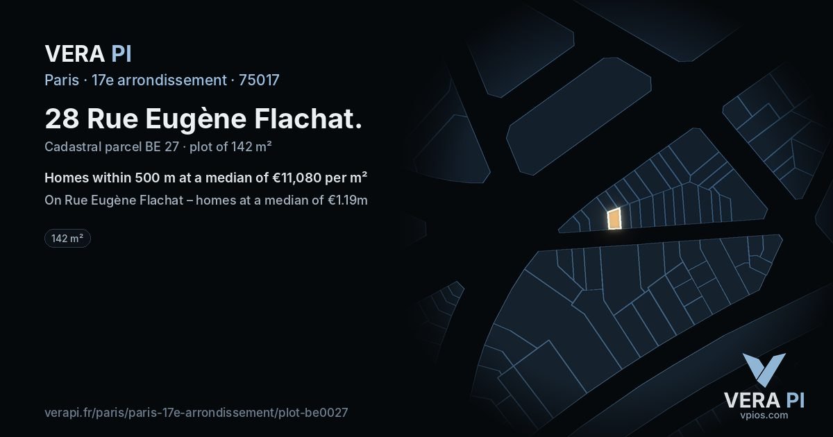 28 Rue Eugène Flachat, 17e arrondissement at night – the plot lit, the parcels around coloured by the prices near them