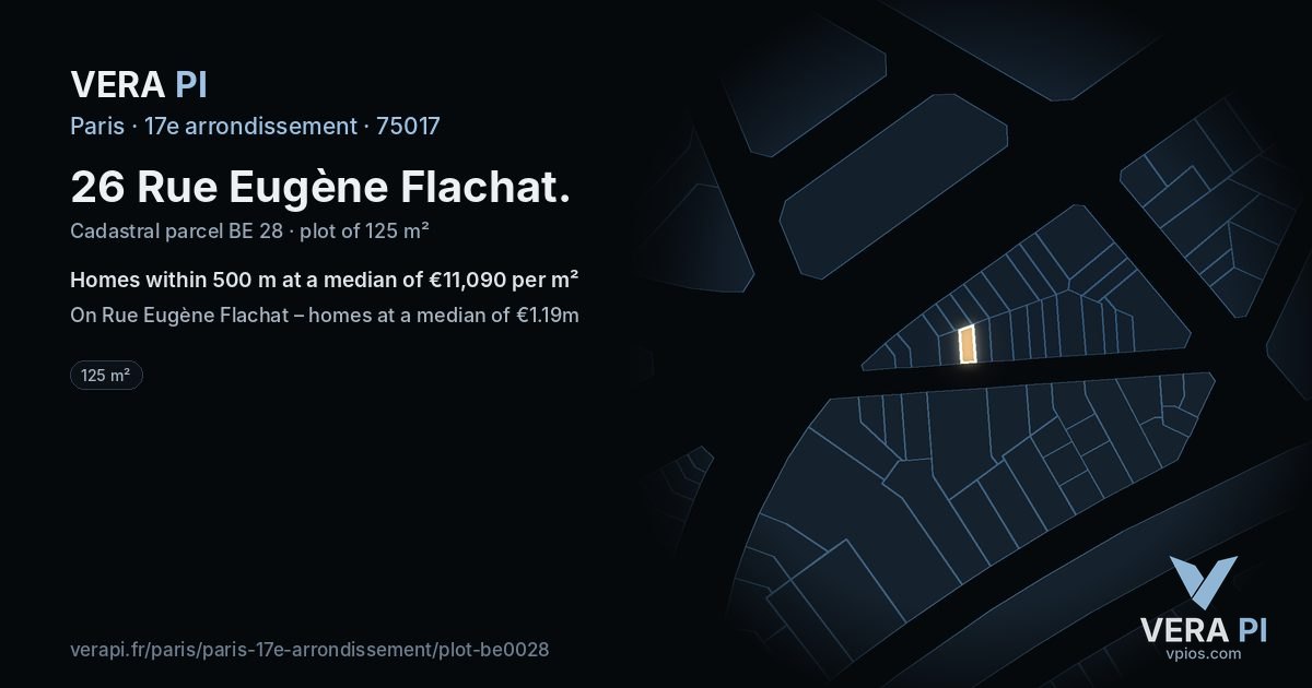 26 Rue Eugène Flachat, 17e arrondissement at night – the plot lit, the parcels around coloured by the prices near them