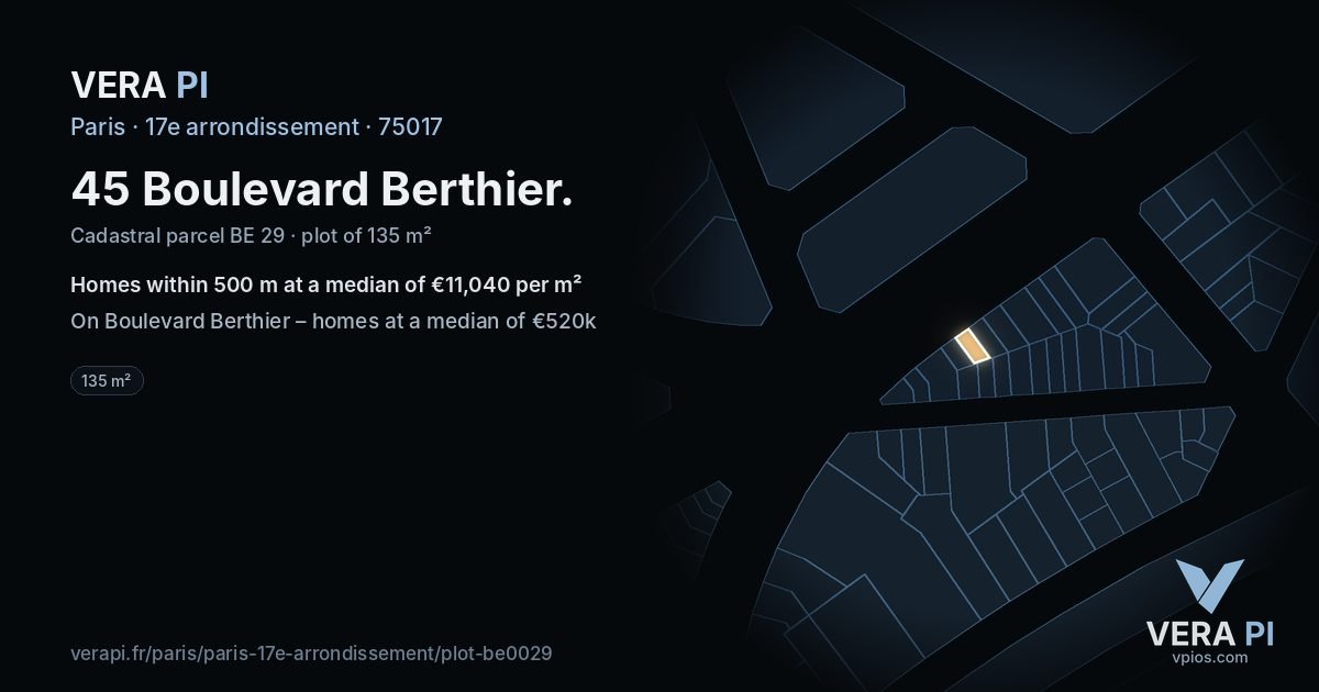 45 Boulevard Berthier, 17e arrondissement at night – the plot lit, the parcels around coloured by the prices near them