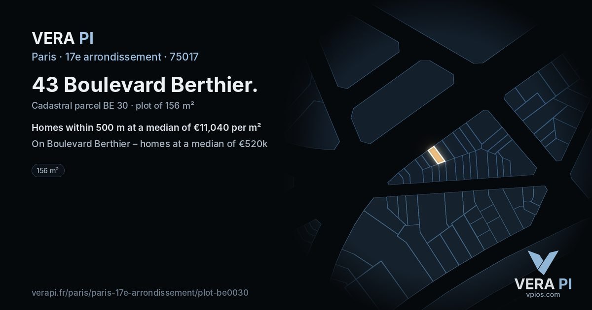 43 Boulevard Berthier, 17e arrondissement at night – the plot lit, the parcels around coloured by the prices near them