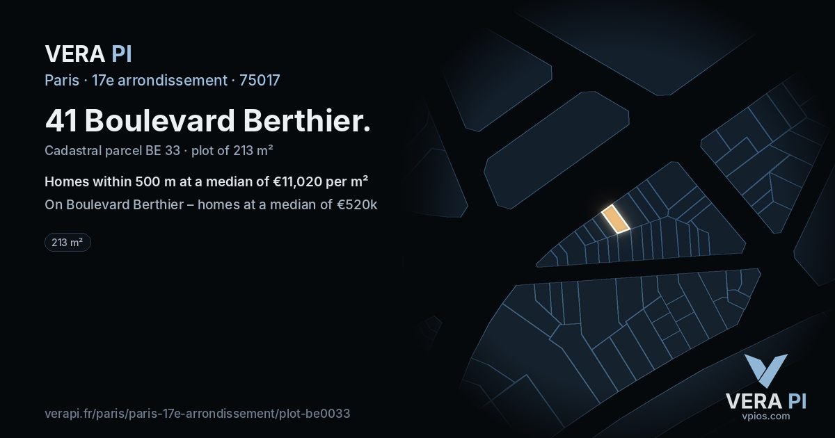 41 Boulevard Berthier, 17e arrondissement at night – the plot lit, the parcels around coloured by the prices near them