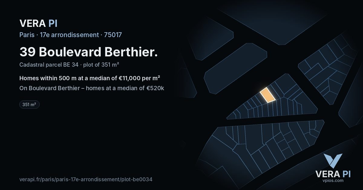 39 Boulevard Berthier, 17e arrondissement at night – the plot lit, the parcels around coloured by the prices near them
