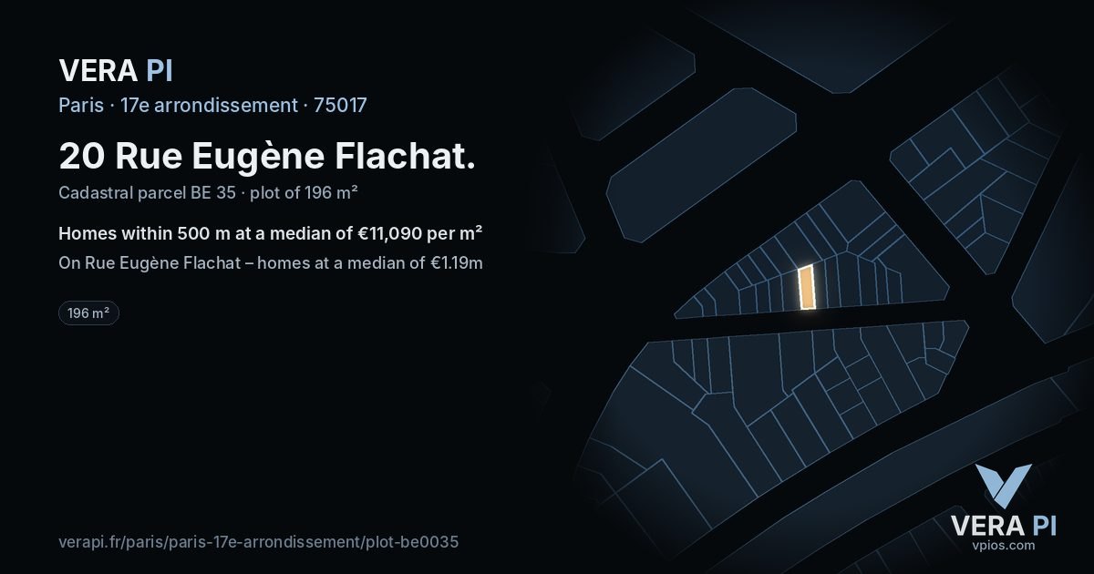 20 Rue Eugène Flachat, 17e arrondissement at night – the plot lit, the parcels around coloured by the prices near them