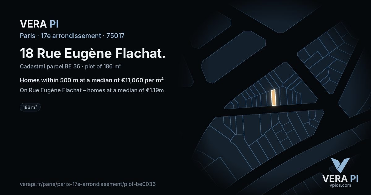 18 Rue Eugène Flachat, 17e arrondissement at night – the plot lit, the parcels around coloured by the prices near them