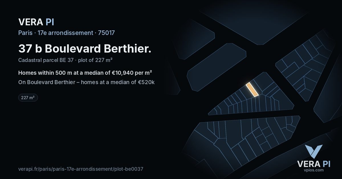 37 b Boulevard Berthier, 17e arrondissement at night – the plot lit, the parcels around coloured by the prices near them
